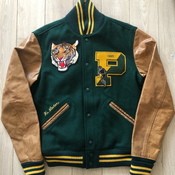NWT Polo Ralph Lauren Leather Wool Letterman Tiger Logo Varsity Jacket Size S - Picture 2 of 16
